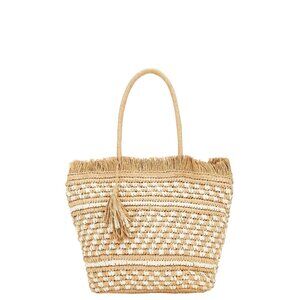 Nikki Beach Karolina Tote in White & Natural One Size New Womens Straw Handbag